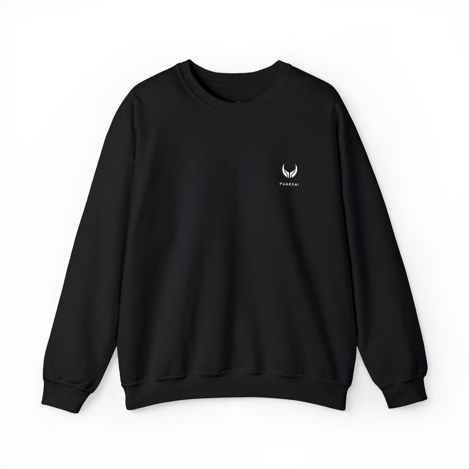 PUAKSAI Core Crewneck Black — front view, heavyweight fleece sweatshirt