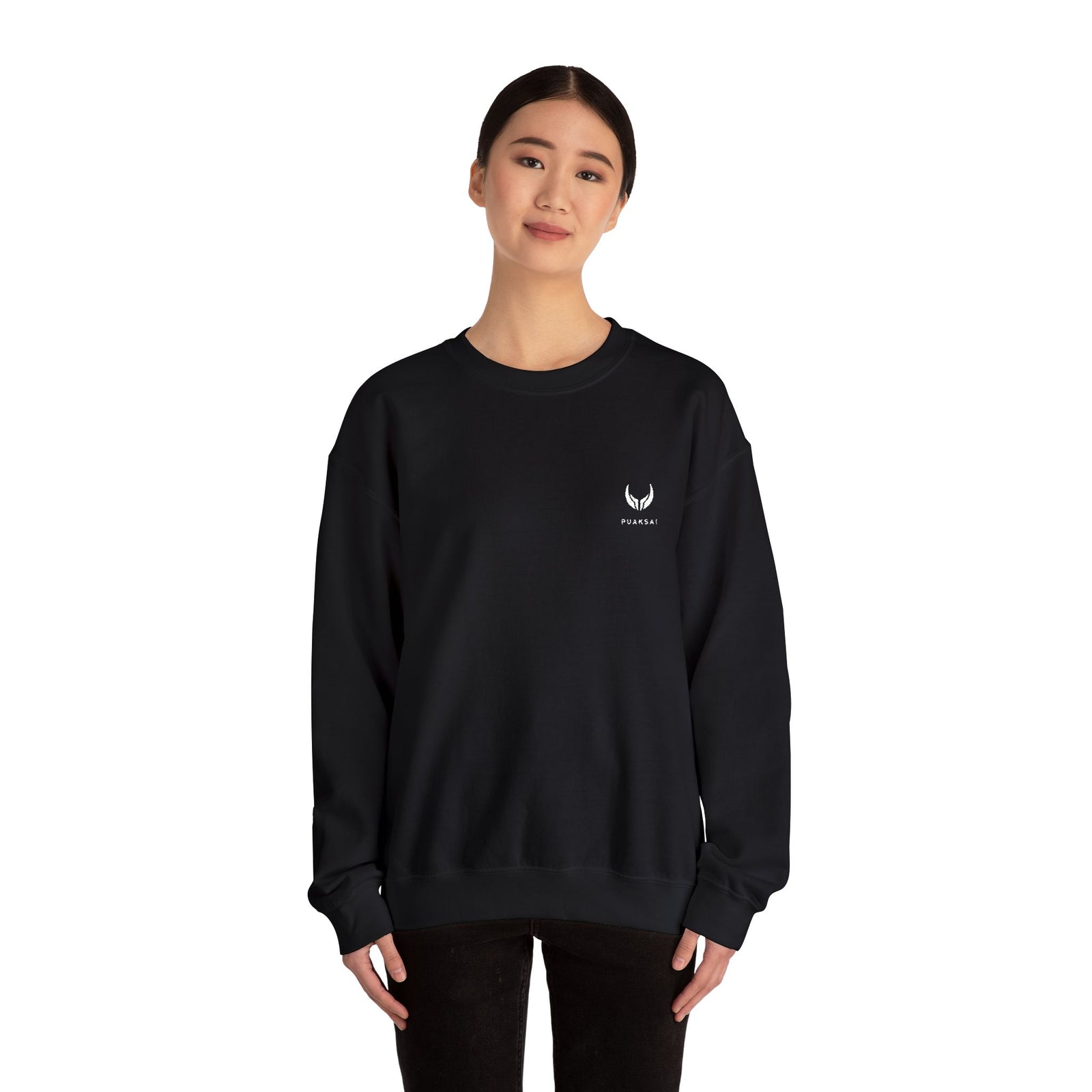 PUAKSAI Core Crewneck Black — detail, ribbed cuffs and hem